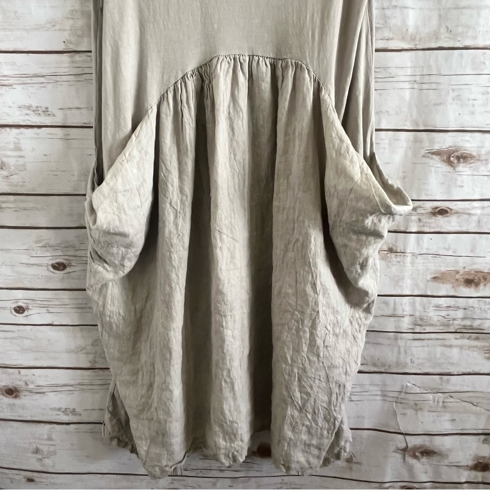 Lagenlook Beige Casual Dress with Pockets Made in Italy Medium - Picture 3 of 9